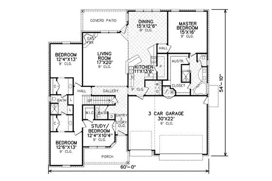 Floor Plan - Main Floor for Traditional House Plan #65-434 - 3 bed, 2 bath