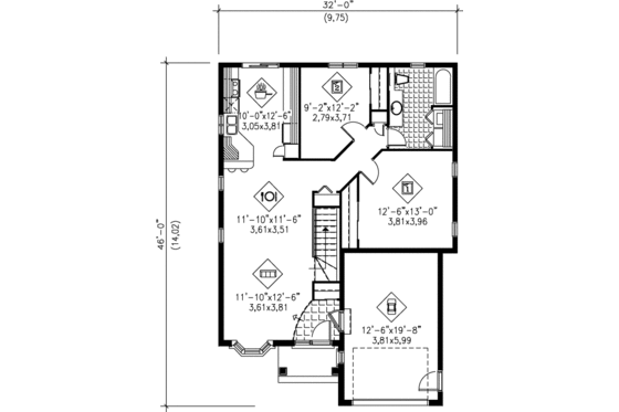 Floor Plan - Main Floor for Traditional House Plan #25-1169 - 2 bed, 1 bath
