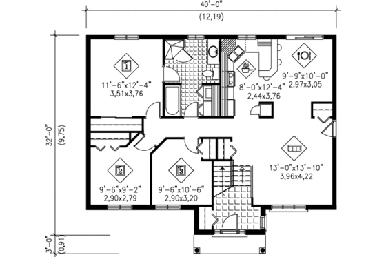 Floor Plan - Main Floor House Plan #25-1039 - 3 bed, 1 bath