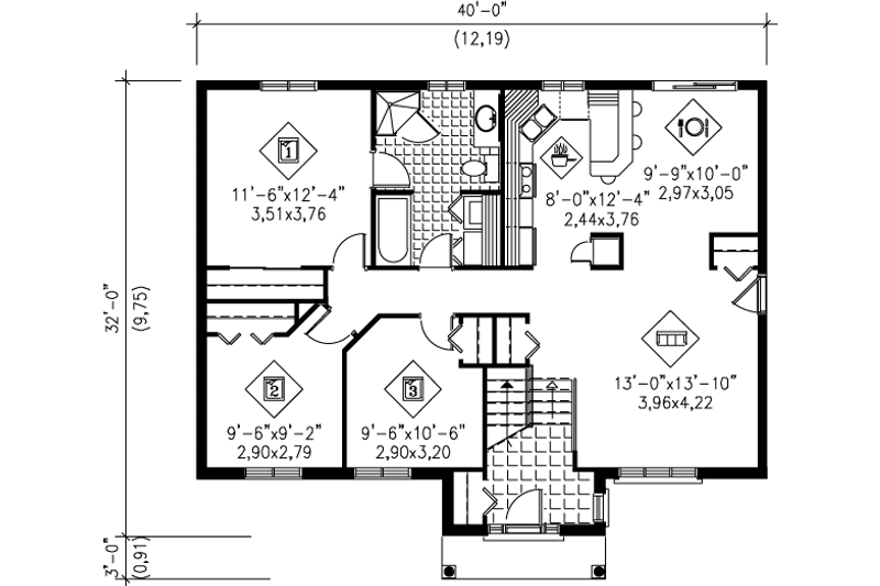 Dream House Plan - Floor Plan - Main Floor House Plan #25-1039 - 3 bed, 1 bath