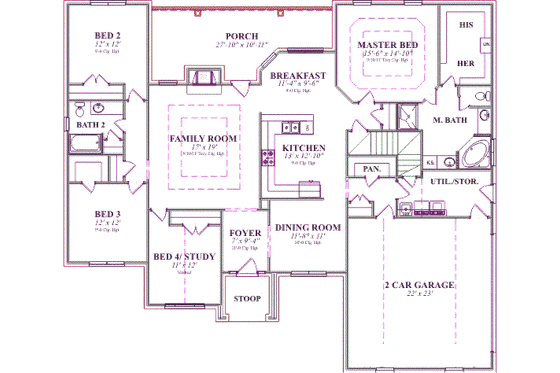 Floor Plan - Main Floor for Traditional House Plan #63-115 - 4 bed, 2 bath