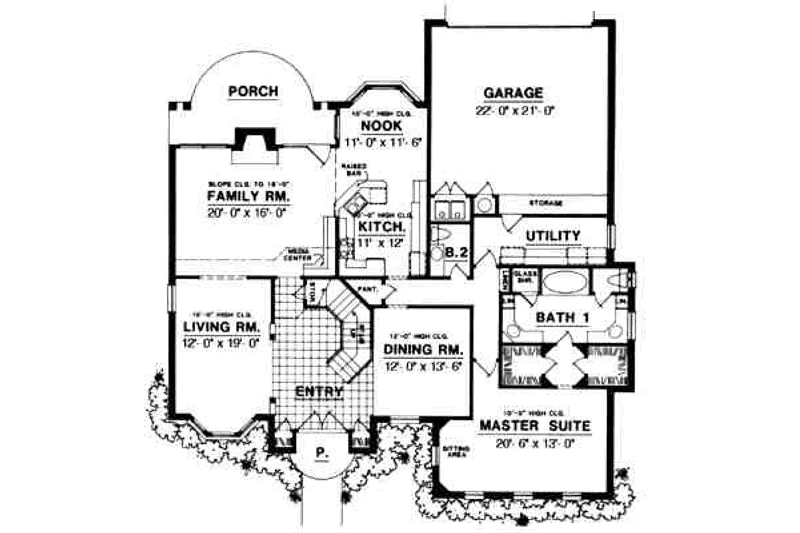 House Blueprint - Floor Plan - Main Floor for European House Plan #40-102 - 3 bed, 3.5 bath
