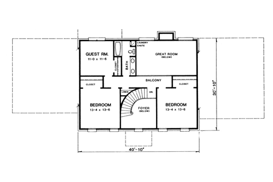 Floor Plan - Upper Floor for Colonial House Plan #10-257 - 4 bed, 2.5 bath