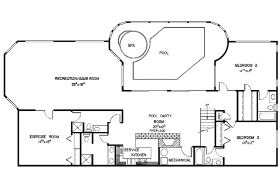 Floor Plan - Lower Floor for European House Plan #60-961 - 5 bed, 9 bath