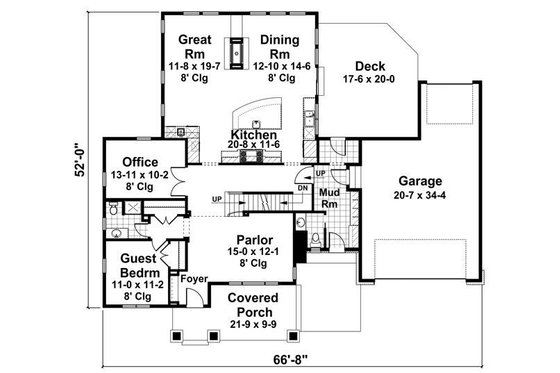 Craftsman style house plan, main level floor plan