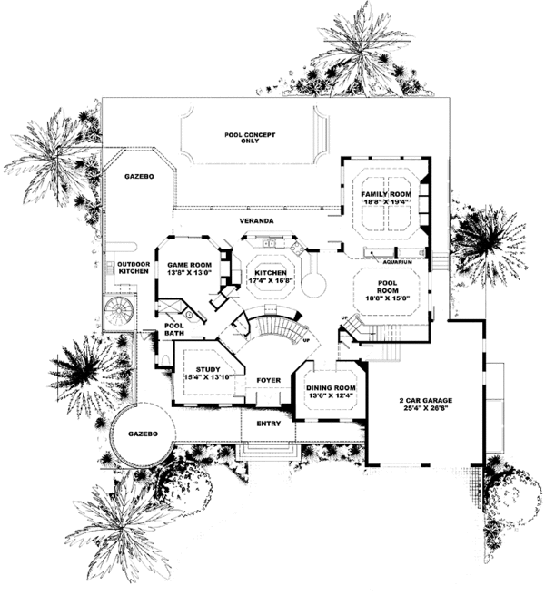 House Plan Design - Mediterranean Floor Plan - Main Floor Plan #1017-72