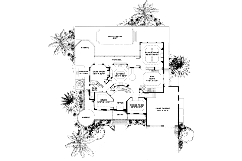 Home Plan - Floor Plan - Main Floor for Mediterranean House Plan #1017-72 - 4 bed, 4.5 bath