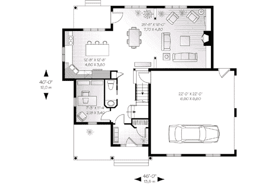 Floor Plan - Main Floor for Traditional House Plan #23-532 - 3 bed, 2.5 bath