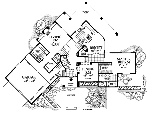 Architectural House Design - Mediterranean Floor Plan - Main Floor Plan #72-1008