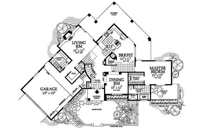 Dream House Plan - Floor Plan - Main Floor for Mediterranean House Plan #72-1008 - 3 bed, 2.5 bath