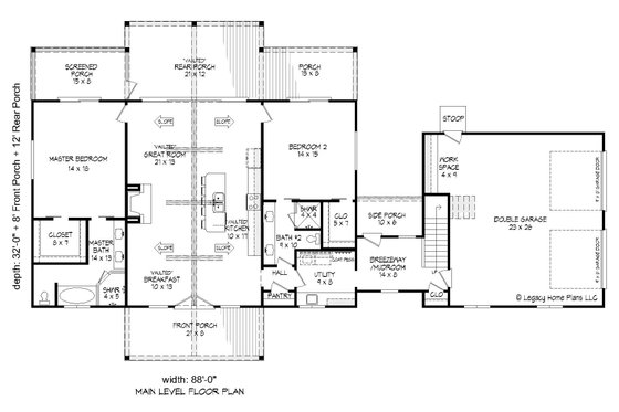 Floor Plan - Main Floor for Southern House Plan #932-847 - 2 bed, 3 bath
