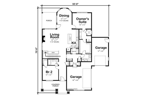 Floor Plan - Main Floor for European House Plan #20-2335 - 2 bed, 2 bath