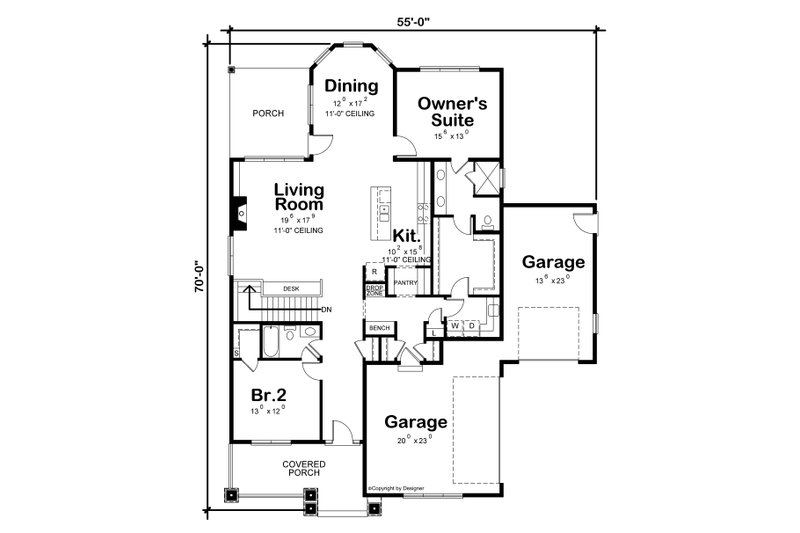 Dream House Plan - Floor Plan - Main Floor for European House Plan #20-2335 - 2 bed, 2 bath