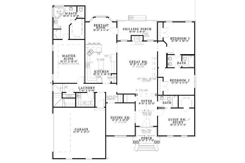 House Plan Design - Floor Plan - Main Floor for Traditional House Plan #17-3042 - 4 bed, 3 bath