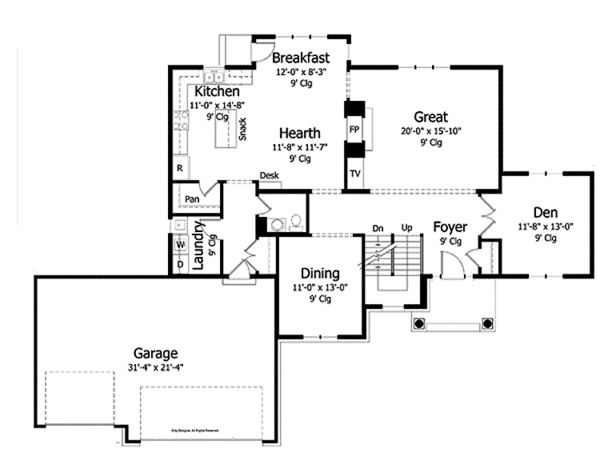 Architectural House Design - Country Floor Plan - Main Floor Plan #51-1004
