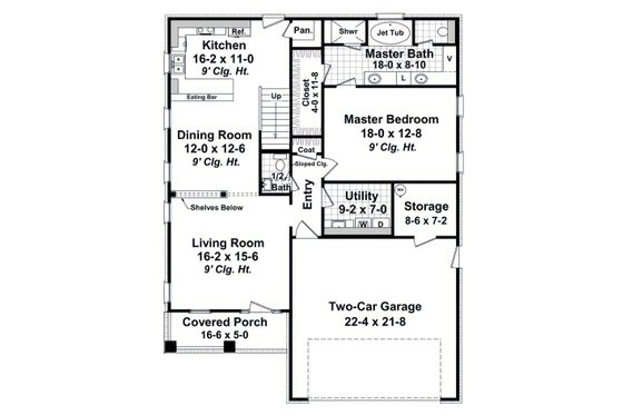 Floor Plan - Main Floor for Cottage House Plan #21-652 - 3 bed, 2.5 bath