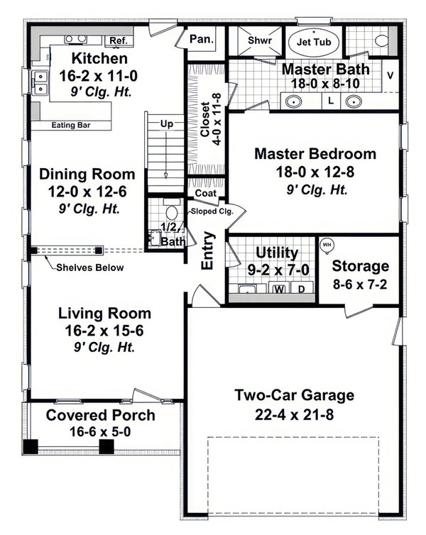 House Blueprint - Floor Plan - Main Floor for Cottage House Plan #21-652 - 3 bed, 2.5 bath