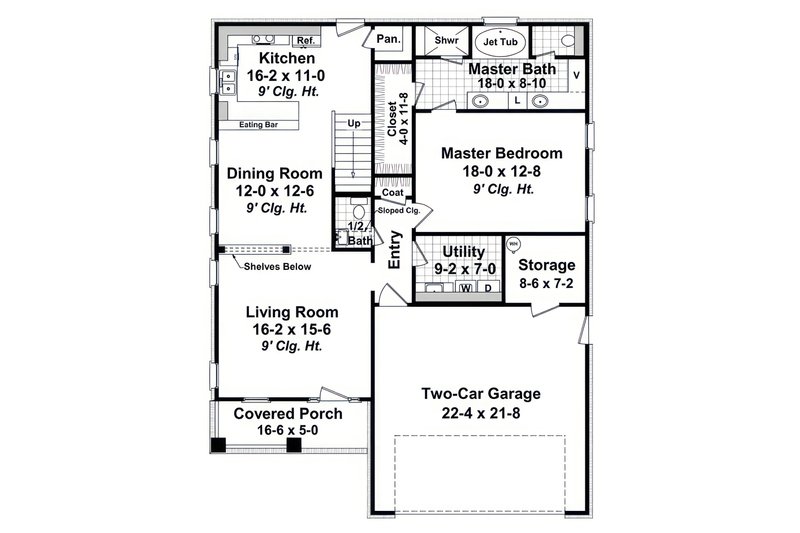 House Blueprint - Floor Plan - Main Floor for Cottage House Plan #21-652 - 3 bed, 2.5 bath
