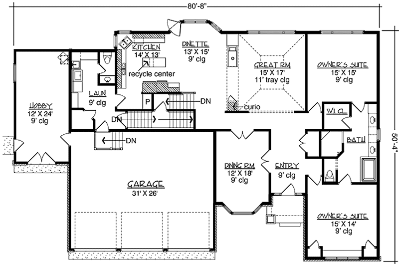 Home Plan - Floor Plan - Main Floor for European House Plan #320-1493 - 2 bed, 1.5 bath