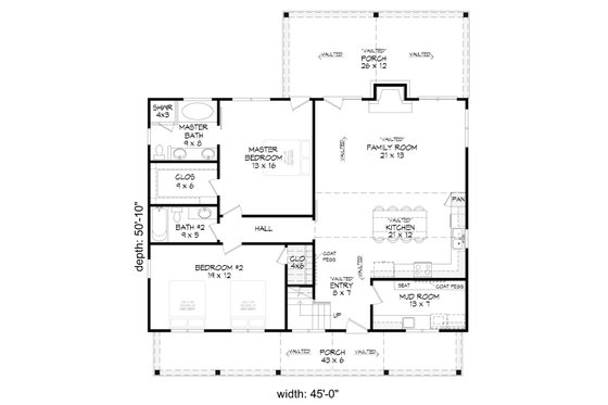 Floor Plan - Main Floor for Cabin House Plan #932-123 - 2 bed, 2 bath