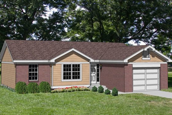 Exterior - Front Elevation for Ranch House Plan #116-142 - 3 bed, 1 bath