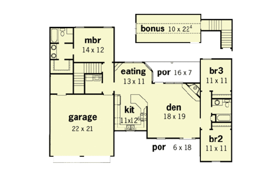 Floor Plan - Main Floor for Country House Plan #16-116 - 3 bed, 2 bath