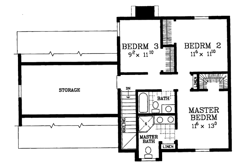Dream House Plan - Floor Plan - Upper Floor for Colonial House Plan #72-1104 - 3 bed, 2.5 bath