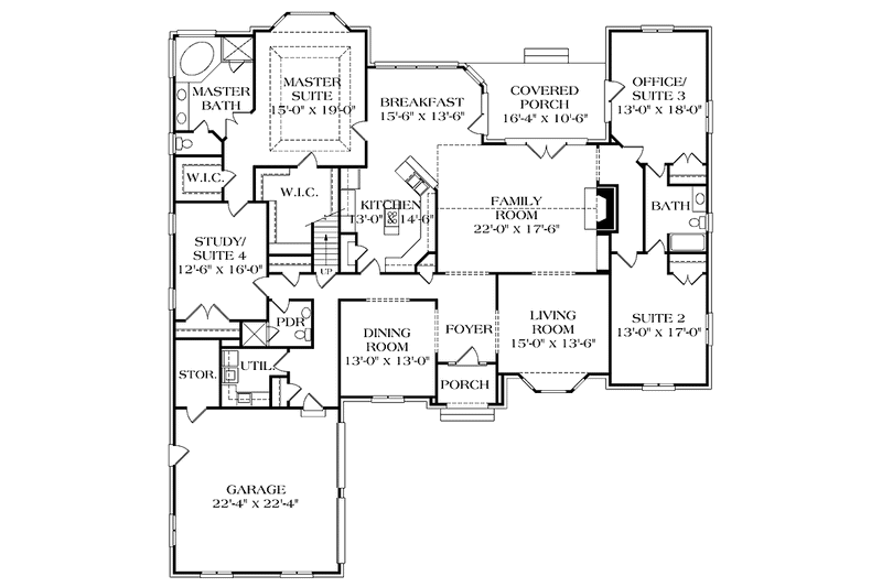 Home Plan - Floor Plan - Main Floor for Ranch House Plan #453-96 - 4 bed, 3 bath