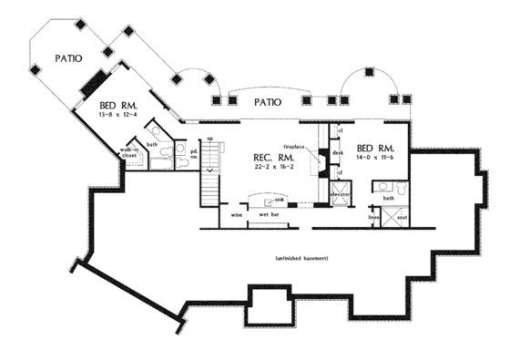Floor Plan - Lower Floor for European House Plan #929-912 - 4 bed, 4 bath