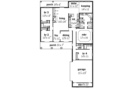 Floor Plan - Main Floor for European House Plan #16-308 - 4 bed, 3 bath