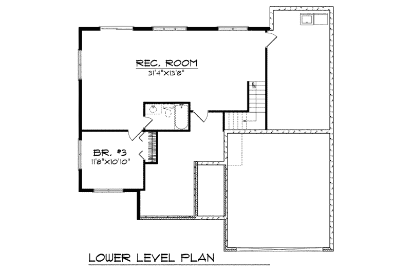 Home Plan - Floor Plan - Lower Floor for Traditional House Plan #70-116 - 2 bed, 1.5 bath
