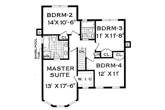 Floor Plan - Upper Floor for Traditional House Plan #3-271 - 4 bed, 2.5 bath