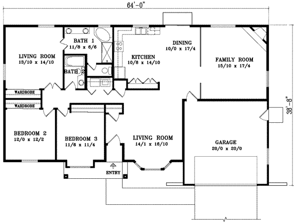 Adobe / Southwestern Floor Plan - Main Floor Plan #1-946