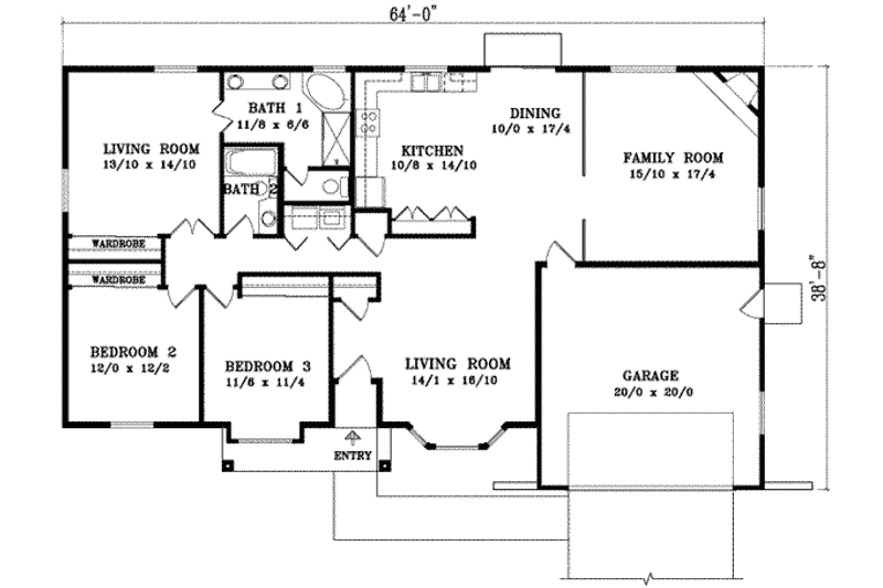 House Plan Design - Floor Plan - Main Floor for Adobe / Southwestern House Plan #1-946 - 3 bed, 2 bath