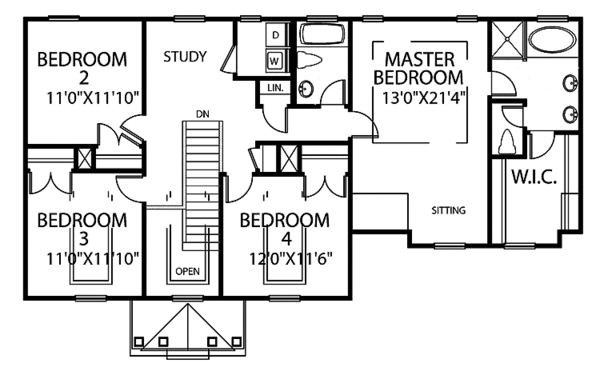 Home Plan - Colonial Floor Plan - Upper Floor Plan #999-66
