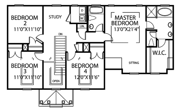 House Blueprint - Colonial Floor Plan - Upper Floor Plan #999-66