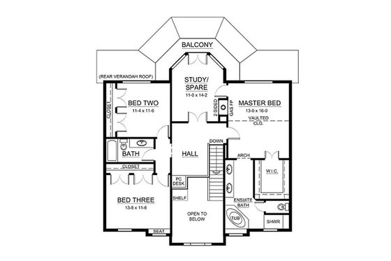 Floor Plan - Upper Floor for Southern House Plan #126-190 - 3 bed, 2.5 bath