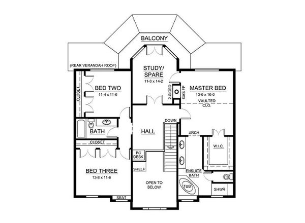 Southern Floor Plan - Upper Floor Plan #126-190