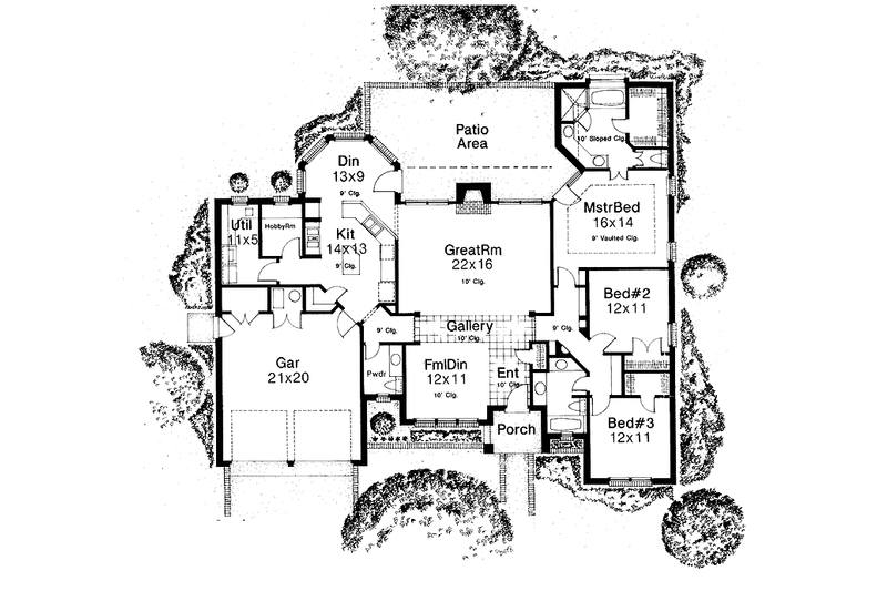 House Blueprint - Floor Plan - Main Floor for Country House Plan #310-1001 - 3 bed, 2.5 bath