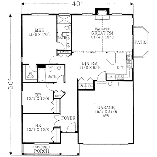 Bungalow Style House Plan - 3 Beds 2 Baths 1400 Sq Ft Plan #53-385 