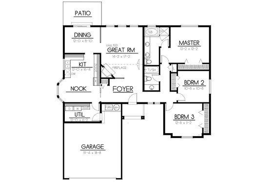 Floor Plan - Main Floor for Ranch House Plan #100-426 - 3 bed, 2 bath
