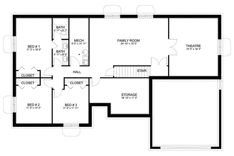 House Design - Floor Plan - Lower Floor for Ranch House Plan #1060-222 - 3 bed, 2.5 bath
