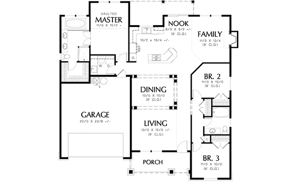 Floor Plan - Main Floor for Craftsman House Plan #48-824 - 3 bed, 2 bath