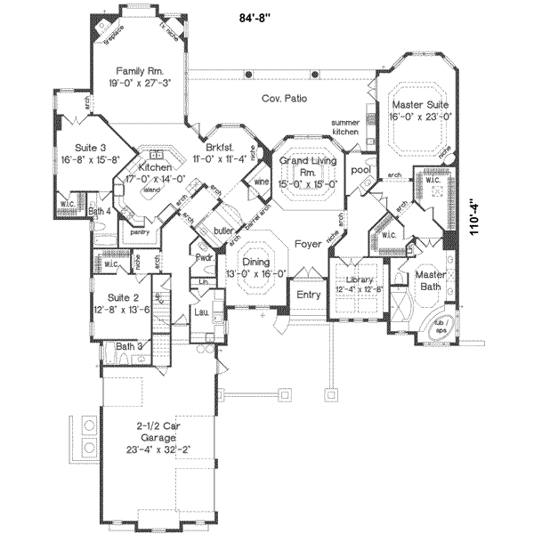 Mediterranean Style House Plan - 3 Beds 4.5 Baths 4364 Sq/Ft Plan #135 ...