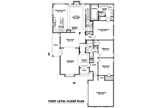 Floor Plan - Main Floor for European House Plan #81-1302 - 4 bed, 3 bath