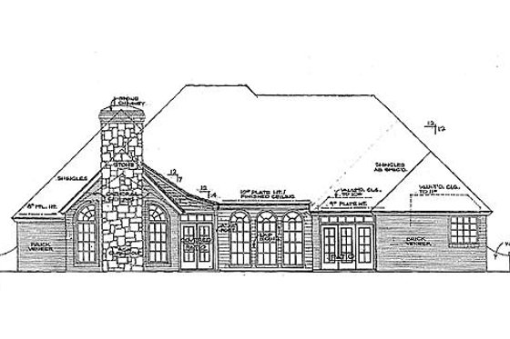 Exterior - Rear Elevation for European House Plan #310-845 - 4 bed, 3 bath