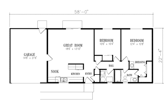 Floor Plan - Main Floor for Adobe / Southwestern House Plan #1-134 - 2 bed, 1 bath