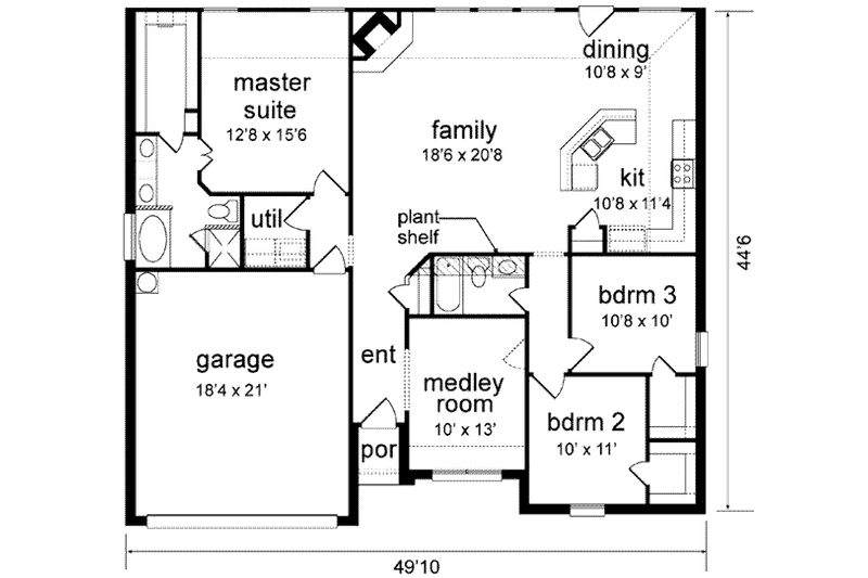 House Plan Design - Floor Plan - Main Floor for Traditional House Plan #84-122 - 3 bed, 2 bath