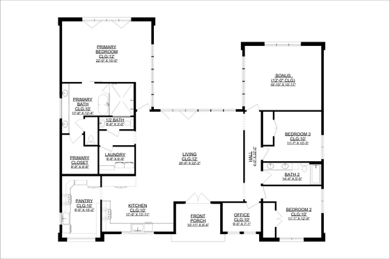 Floor Plan - Main Floor for Modern House Plan #1127-17 - 3 bed, 2.5 bath