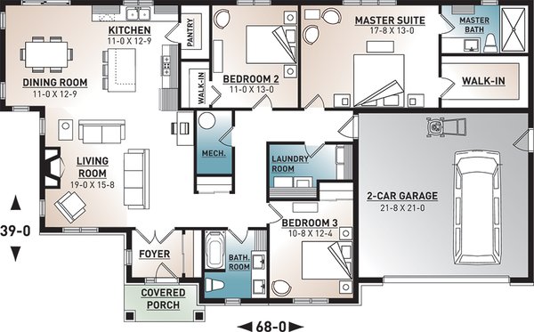 House Plan Design - Ranch Floor Plan - Main Floor Plan #23-2658